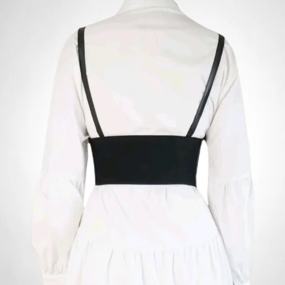 Womens Corset black vegan leather harness buckle suspenders steampunk waist belt - Picture 9 of 17